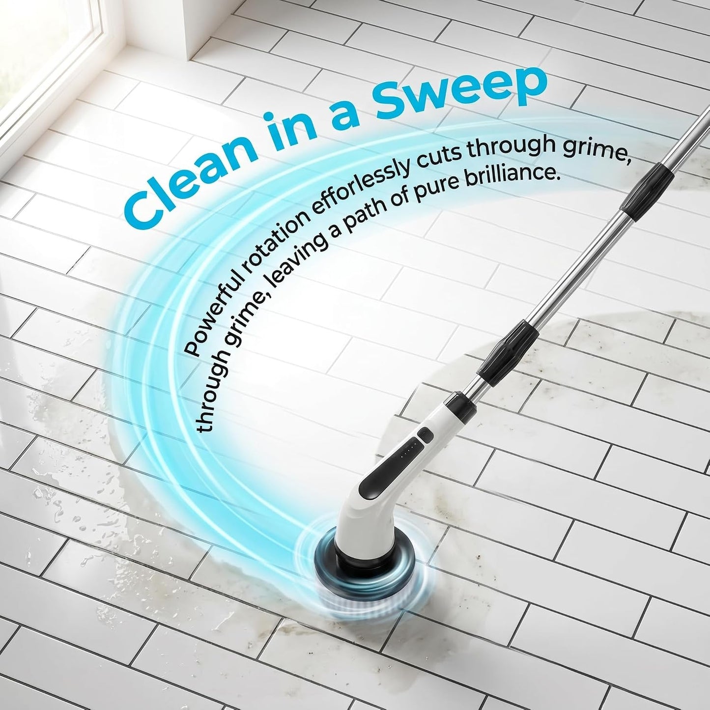 Electric Spin Scrubber - Ditch the Scrubbing! Long Handle Shower Scrubber with 9 Replaceable Heads & 2 Speed Cordless Brush in Modern White!