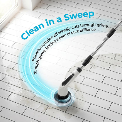 Electric Spin Scrubber - Ditch the Scrubbing! Long Handle Shower Scrubber with 9 Replaceable Heads & 2 Speed Cordless Brush in Modern White!