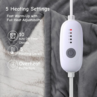 Soypipo Electric Heated Throw Blanket 50"x60", Faux Fur Plush with 4 Heat Settings & 2/4/8/10H Auto Shut-Off, Overheat Protection, Machine Washable, for Office & Chair, Dark Grey