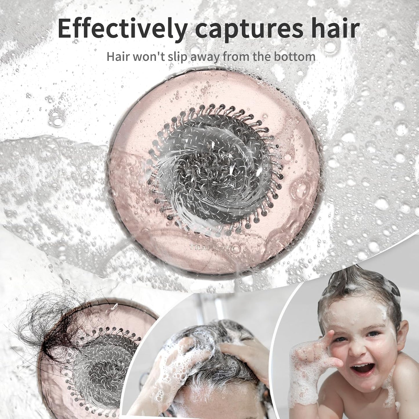 TRAPMATE Shower Drain Hair Catcher, 4.4" Anti-Clogging Bathtub Drain Cover | Easy Flip Cleaning, Traps Hair with Fast Drainage, Anti-Slip Drain Protector Fits Regular & Pop-up Drains (Patented Product)