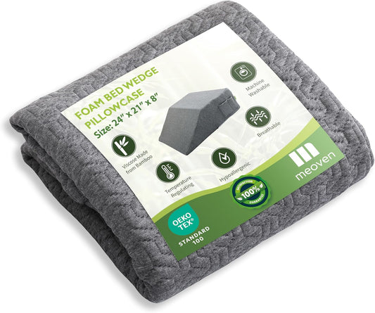 Leg Wedge Pillow Cover 24x21x8 in, Zipper & Pockets, Gray
