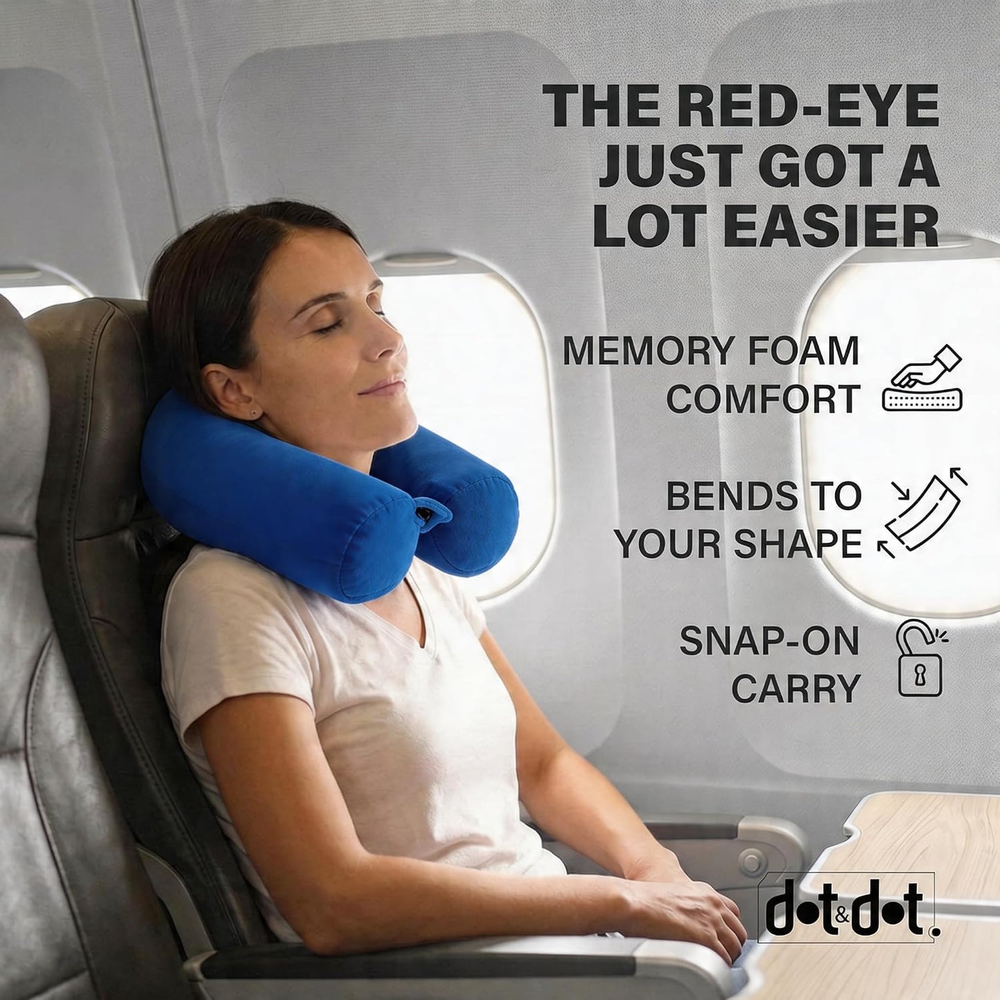 Dot&Dot Twist Memory Foam Travel Pillow, Bendable Neck Pillow for Airplane, Car and Home, 26-Inch Adjustable Roll with Washable Cotton Cover, Gray