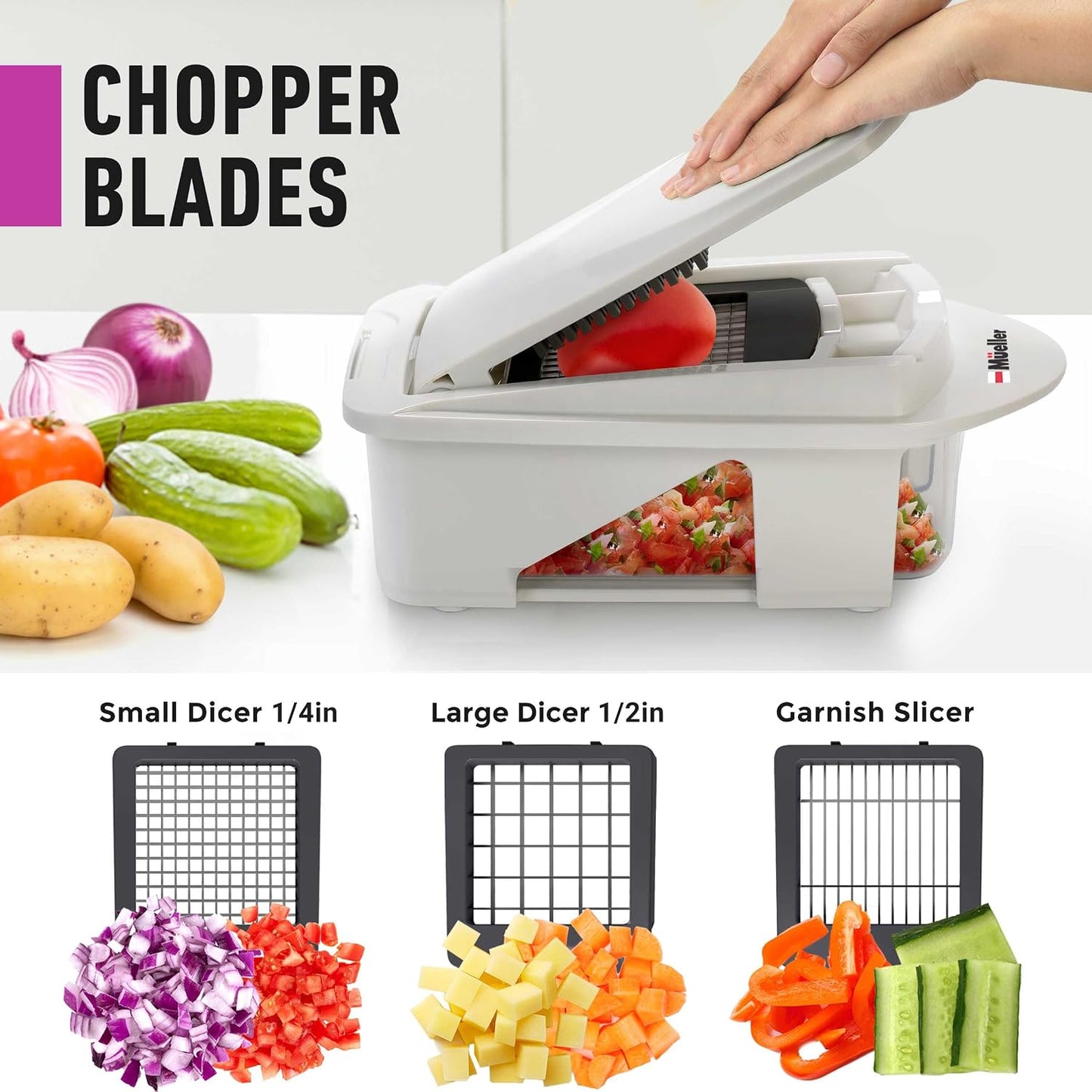 Mueller The Real Original Pro Vegetable Chopper & Mandoline Slicer, 10-in-1 | since 2013, 8 Blade Food Veggie Chopper, Onion Vegetable Cutter with Container, Kitchen Gadgets & Essentials