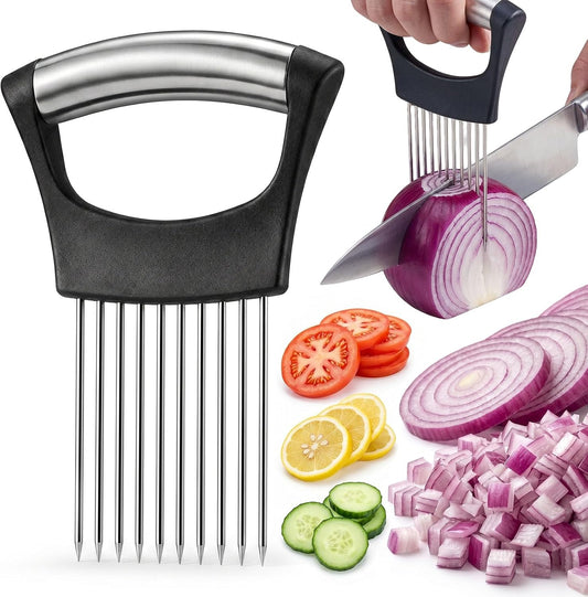 JAYVAR Onion Holder for Slicing, 304 Stainless Steel | 10 Long Needles, Vegetable Chopper, Food Slicing Guide, Multi-Purpose Cutter for Tomato Potato