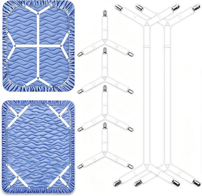 2 Pack Bed Sheet Holders - Adjustable Criss Cross Sheet Strap White