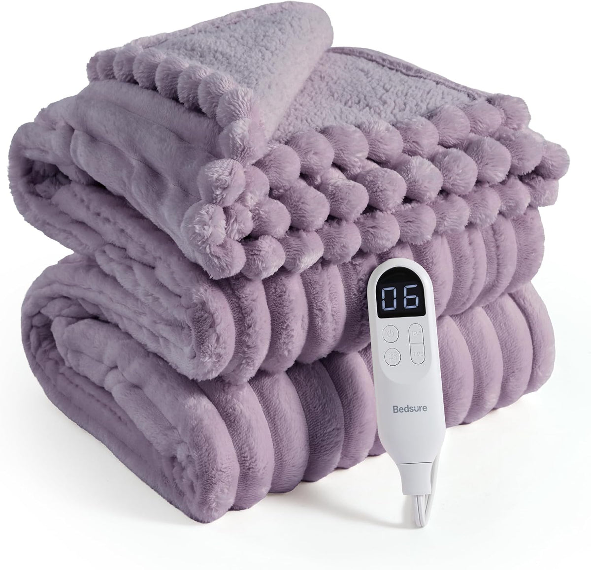 Bedsure Heated Blanket Electric Throw - Thick Striped Fast Heating Electric Blanket with Preheat Function, 6 Heat & 6 Timer (Up to 10H), 8H Auto Off, ETL Certified, Gifts for Women (50"x60", White)