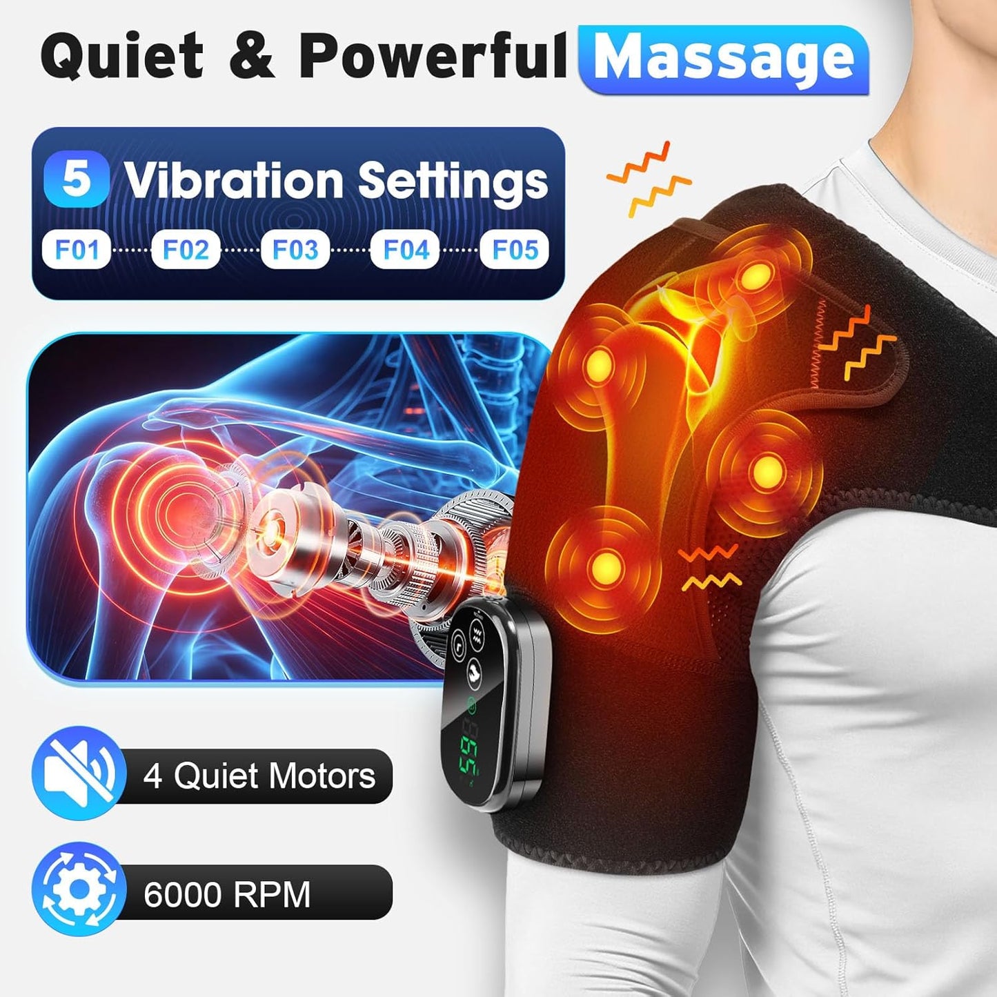 Cordless Shoulder Heating Pad with Massage for Pain Relief Deep Tissue | Enlarged Shoulder Massager, 5 Temperature and 3 Timer Settings, 5 Massage Modes Heated Shoulder Wrap for Women and men