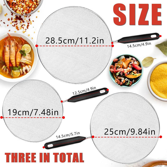 3 Pcs Grease Splatter Screen For Frying Pan Cooking, Cooking Frying Pan Oil Splash Screen Cover Anti Splatter Shield Guard, Fine Mesh Splatter Screen, Grease Splatter Guard for Frying Pan