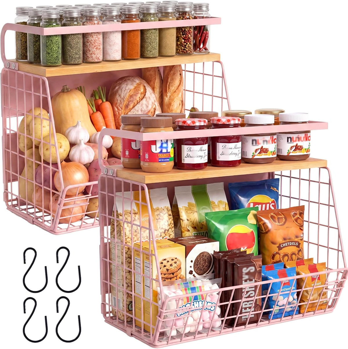 Ofiray-home Magnetic Shelf for Fridge with Wood Lid, Fruit Potato and Onion Storage Bins, Pantry Organizers & Storage, Large Container Magnetic Spice Rack for Refrigerator, Kitchen Counter, Cabinet