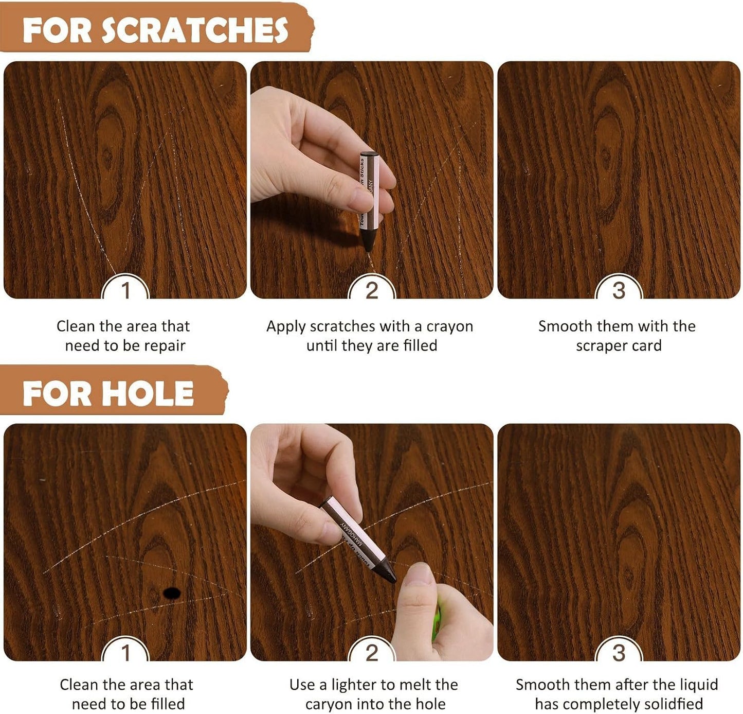 DEWEL Wood Furniture Repair Kit, Upgrade Wood Filler, Furniture Touch Up Markers with Wax Sticks, 42 Pcs Floor Touch Up kit for Scratches, Cracks, Hole, Laminate, Table, Bedposts