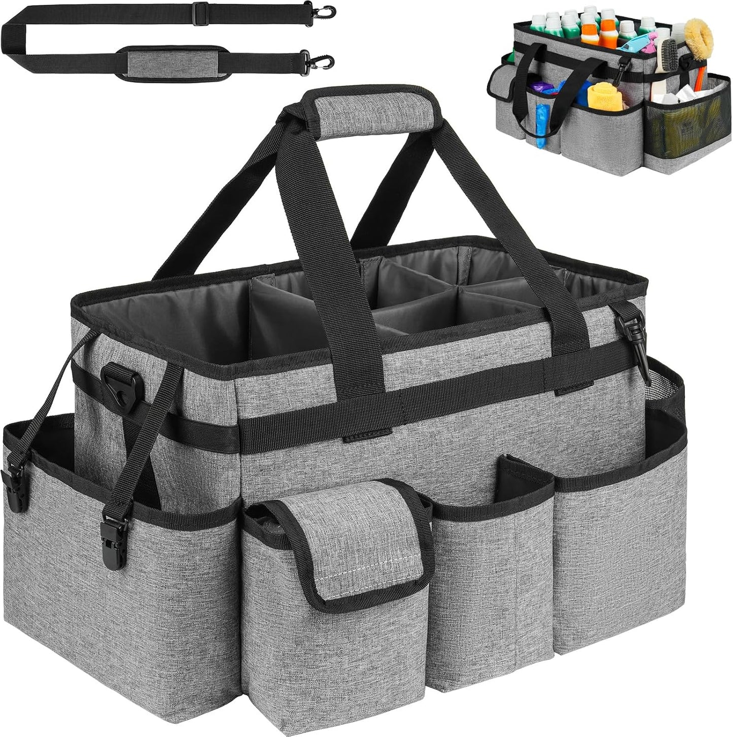 Cleaning Caddy Bag,Large Cleaning Supplies Organizer with Handle for Housekeepers,Purple