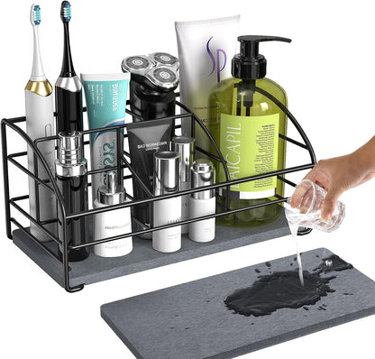 Luxspire Toothbrush Holders for Bathroom, Stainless Steel, 6 Slots, Black | Toothbrush Holders With Drainage, For Bathroom Countertop & Kitchen Sink, Bathroom Accessories