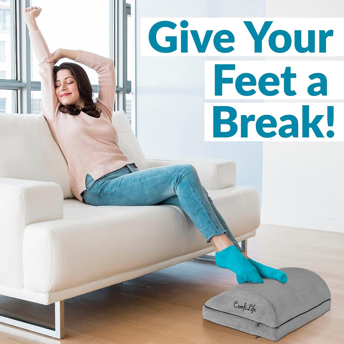 ComfiLife Foot Rest for Under Desk at Work – Adjustable Height Memory Foam Foot Stool for Under Desk, Office Chair & Gaming Chair – Ergonomic Footrest for Back & Hip Pain Relief (Black)