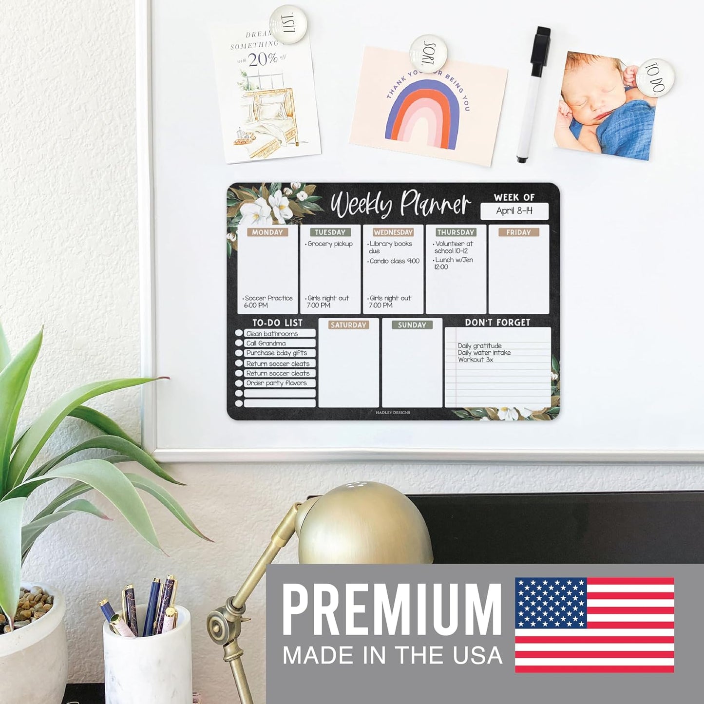 Hadley Designs Magnetic Weekly Planner for Fridge - Greenery Weekly Dry Erase Board, Week Magnetic Calendar for Refrigerator, Week Planner Board, Magnet Schedule Planners for Fridge