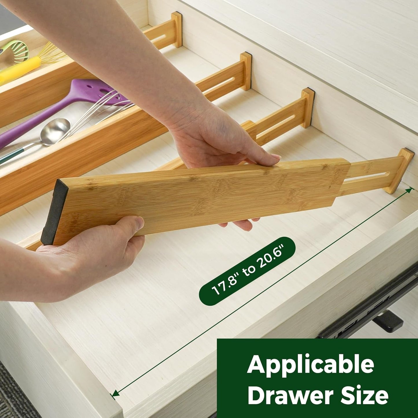 Utoplike 4 Pcs Bamboo Kitchen Drawer Dividers, Large Drawers Organizers | Adjustable Spring Loaded Expandable Organization, Works in Dresser, Bathroom, Bedroom, Office, Fit 17.8"-20.6" Drawer, 2.4"H