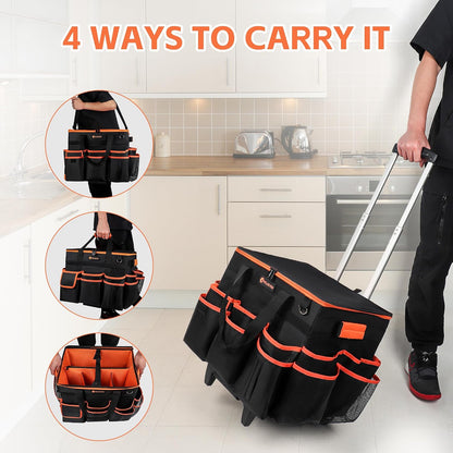 WILAXI PRO Large Rolling Cleaning Caddy with Wheels and Detachable Trolley, Extra Large Water-Resistant Cleaning Cart for Housekeepers, Cleaning Supplies Organizer with Multi-Pockets Tools Storage