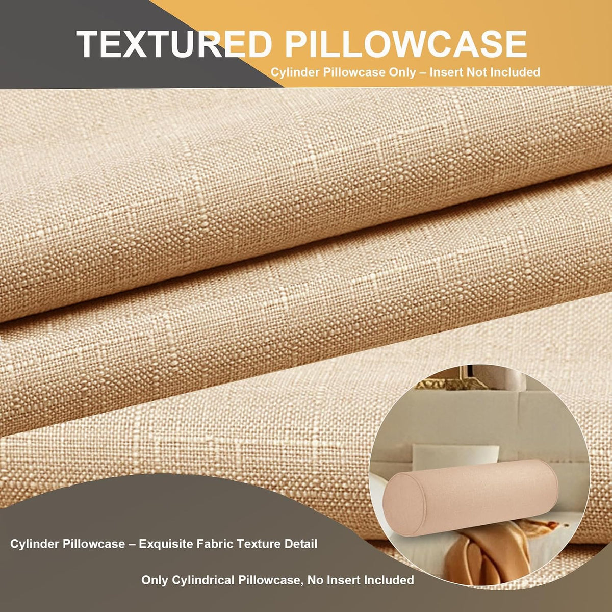 Tinbolunce Neck Roll Pillowcases with Zipper - Full Moon Bolster/Round Cylinder Pillow Case Cover for Bedroom, Living Room, Sofa - Solid Color Cervical Throw Pillow Covers