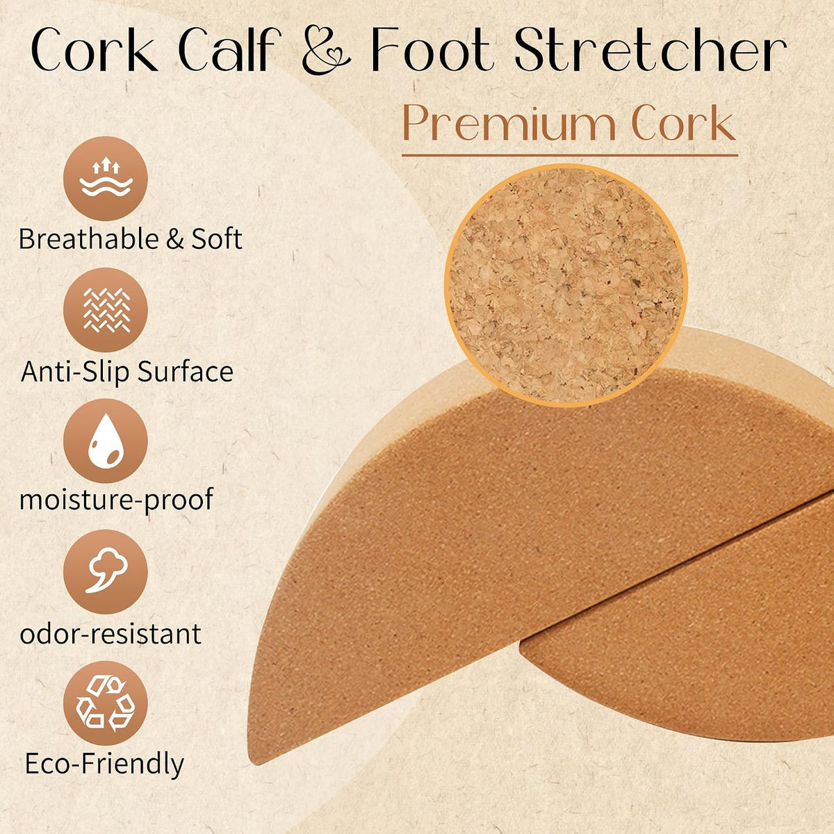 Cork Calf Stretcher Foot Rocker - Half Moon Yoga Block for Plantar Fasciitis, Recovery Ankle Stretcher Balance Blocks Leg Muscle Strength Traning Sports Workout Equipment, Anti-Slip