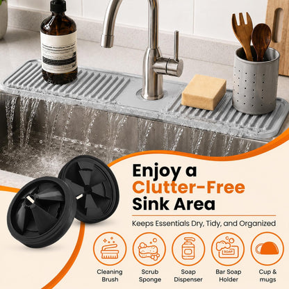 24 Inch Silicone Faucet Mat for Kitchen Sink Splash Guard, W/Sink Baffle | BPA-free silicone, Heat-resistant, non-slip, and built to withstand daily kitchen use, dishwasher safe and simple to rinse