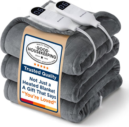 Bedsure Heated Blanket Throw Blanket with Preheat Function - Fast Heating Electric Blanket, Soft Flannel Throw with 6 Time Settings(Up to 10H), 6 Heating Settings, Gifts for Grandma (50"x60", Grey)