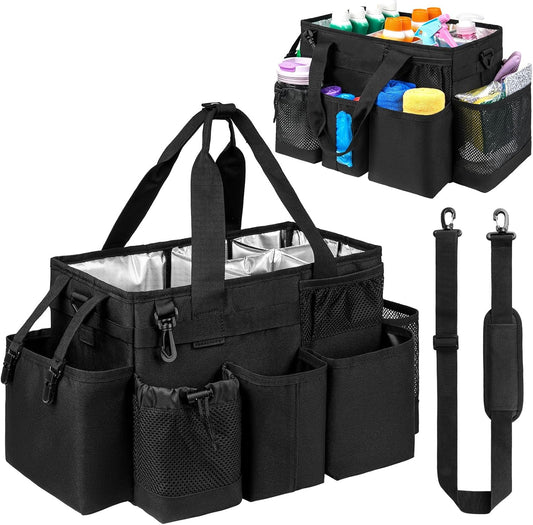 Cleaning Caddy Bag, Extra Large Cleaning Supply Bag for Housekeepers,Black | Sturdy Cleaning Caddy Organizer for Cleaning Supplies with Handle and Adjustable Shouder Strap, Easy to Clean Design