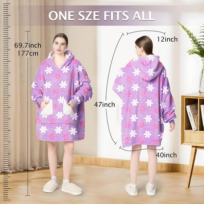 Wearable Blanket Hoodie, Oversized Sherpa Fleece Sweatshirt Blanket with Giant Hood Pocket and Sleeves for Adult, Warm & Cozy Grey Blanket Gifts for Women