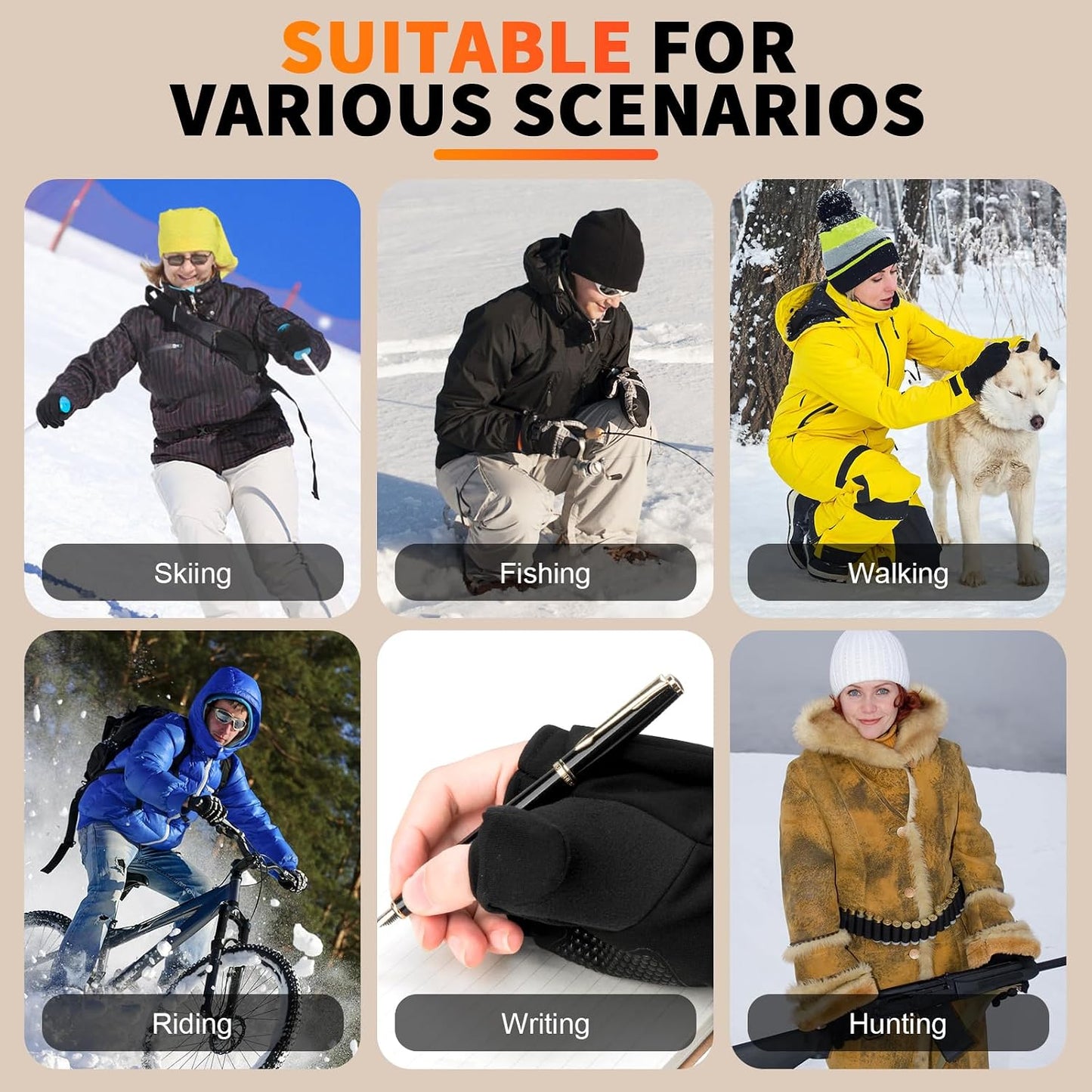 Heated Gloves for Men Women, Rechargeable Detachable Full & Half Hands Heated Glove Fingerless Electric Heating Gloves Hand Warmer for Work, Hunting, Skiing, Outdoor Work