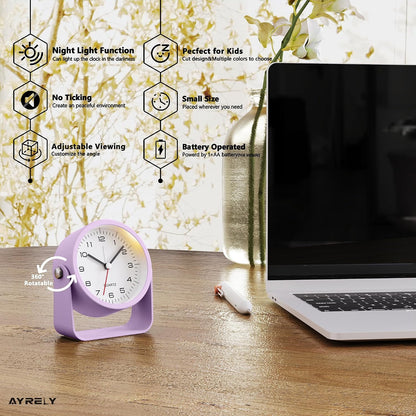AYRELY® 3.5" Small Analog Travel Alarm Clock, Battery Operated Desk Clock | Cute Table Clock with Light, Adjustable Angle, Bedside, Bedrooms, Kids' Rooms and Living Room Decor (Orange)