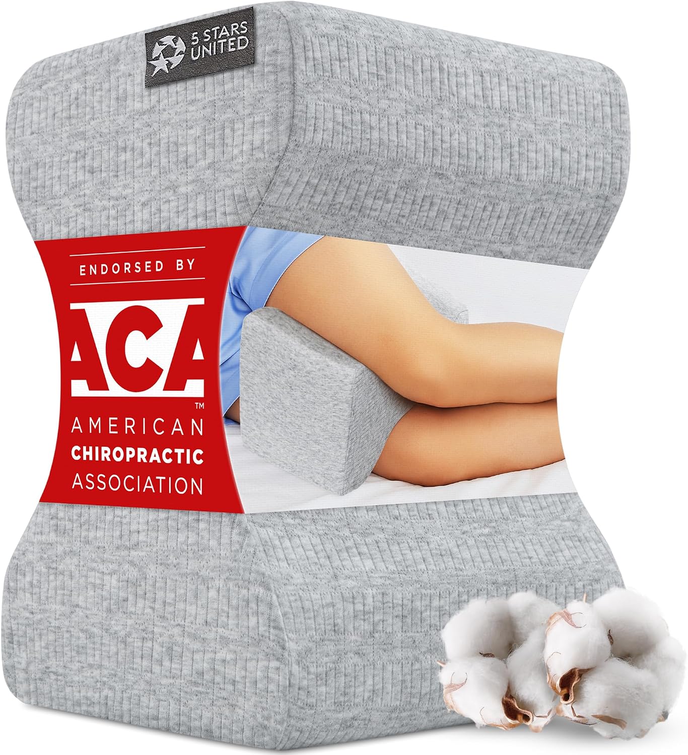 5 STARS UNITED Knee Pillow for Side Sleepers - Hip Pain Relief, Memory Foam Leg Cushion for Side Sleeping - Between Legs Pillow for Sciatica & Lower Back Pain, White