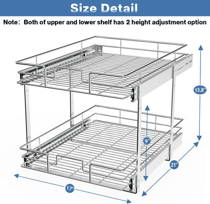 LOVMOR 2 Tier Individual Pull Out Cabinet Organizer 11" W x 18" D, Slide Out Kitchen Cabinet Storage Sliding Shelves