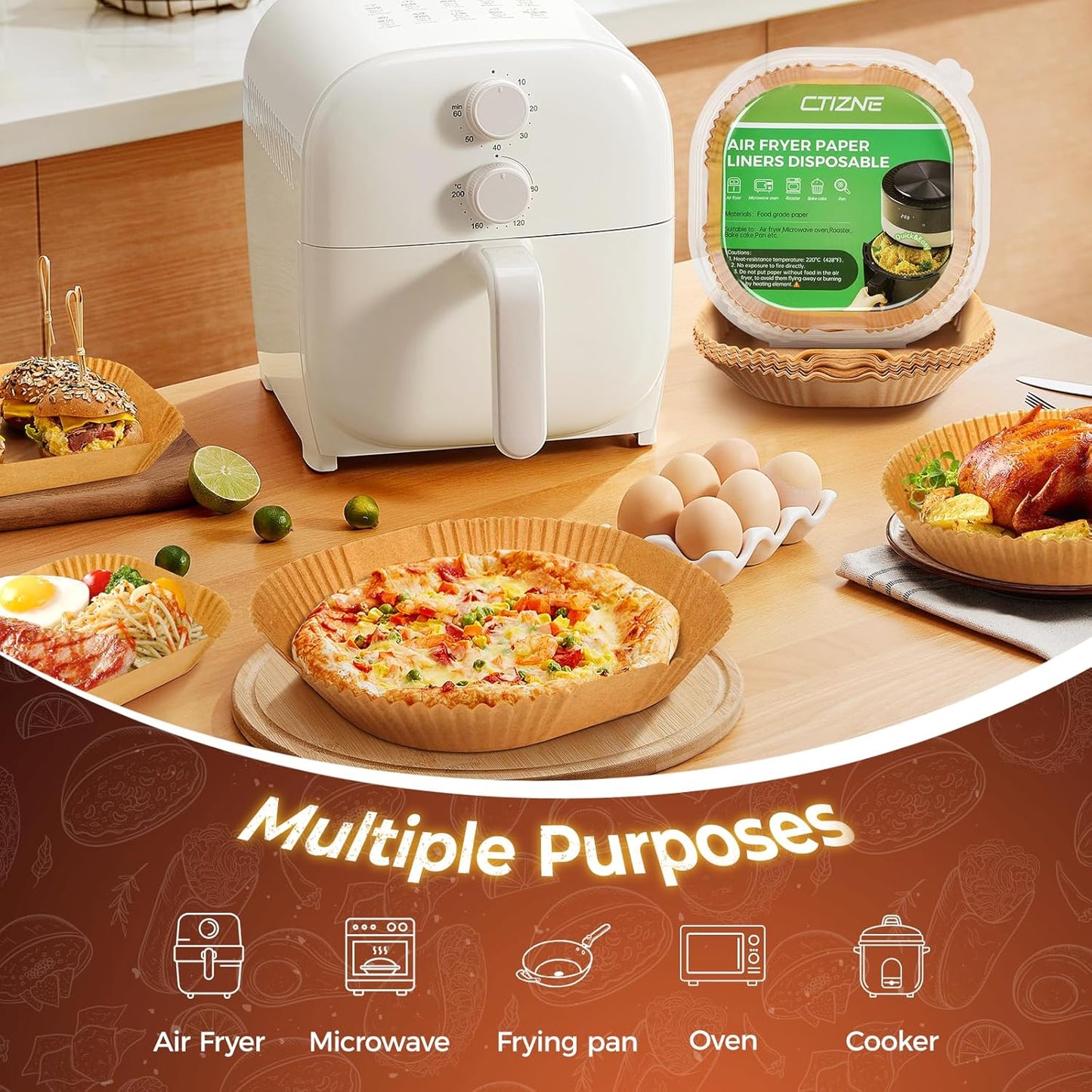 Air Fryer Liners Disposable, 100Pcs 8" Square Air Fryer Paper for 5-8 QT | Waterproof and Oilproof for Easy Cleanup, Unbleached Non-Stick Parchment Paper for 5-8 QT Air Fryer, Baking, Microwave, Oven