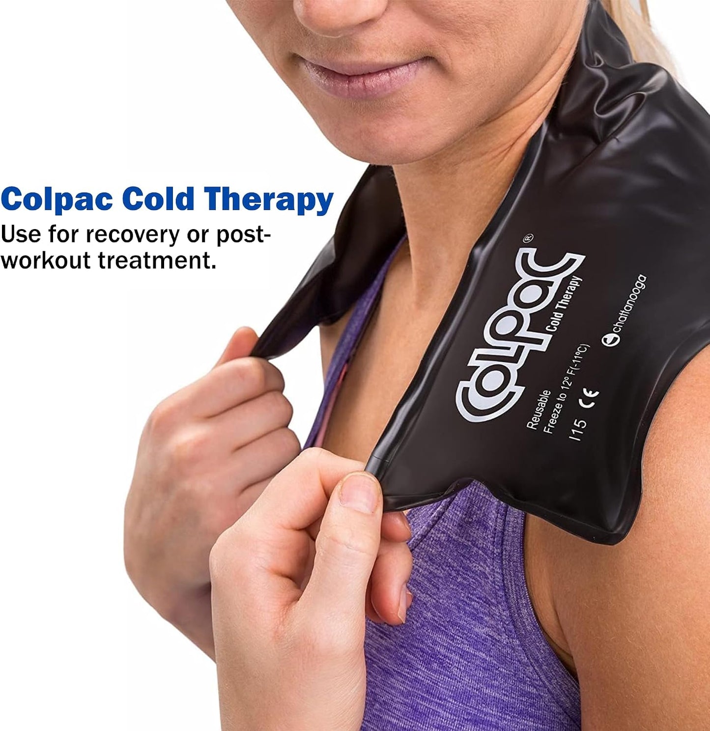 Chattanooga ColPac, Reusable Gel Ice Pack, Cold Therapy for Neck, Shoulder, Upper Back for Headaches, Inflammation, 23" Neck Contour, Blue Vinyl, with a Lumintrail Drawstring Bag