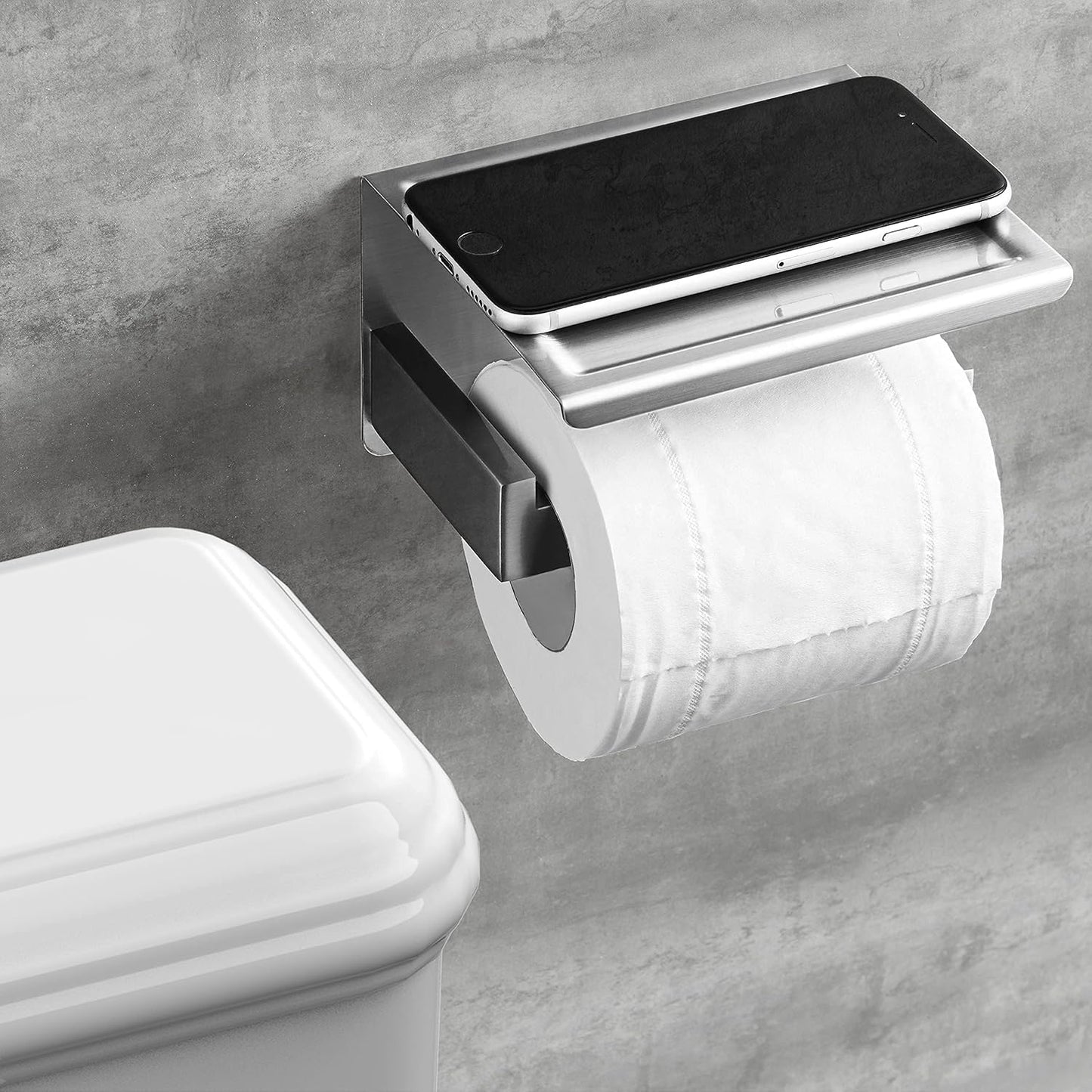 HITSLAM Toilet Paper Holder Matte Black, Adhesive Wall Mount, No Rotation | Heavy Duty Metal | anti rotation slot | vertical or horizontal setup |rustproof matte black finish|Bathroom Tissue Dispenser