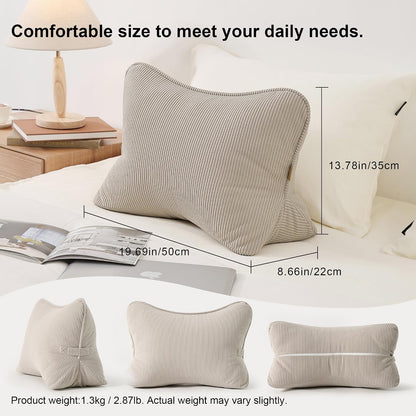 Pat. Pend. Corduroy Lumbar Support Back Pillow for Watching TV, Reading & Gaming, Ergonomic Triangle Support Cushion for Sofa, Armchair & Bed Sitting, Removable Washable Cover, Beige Gray