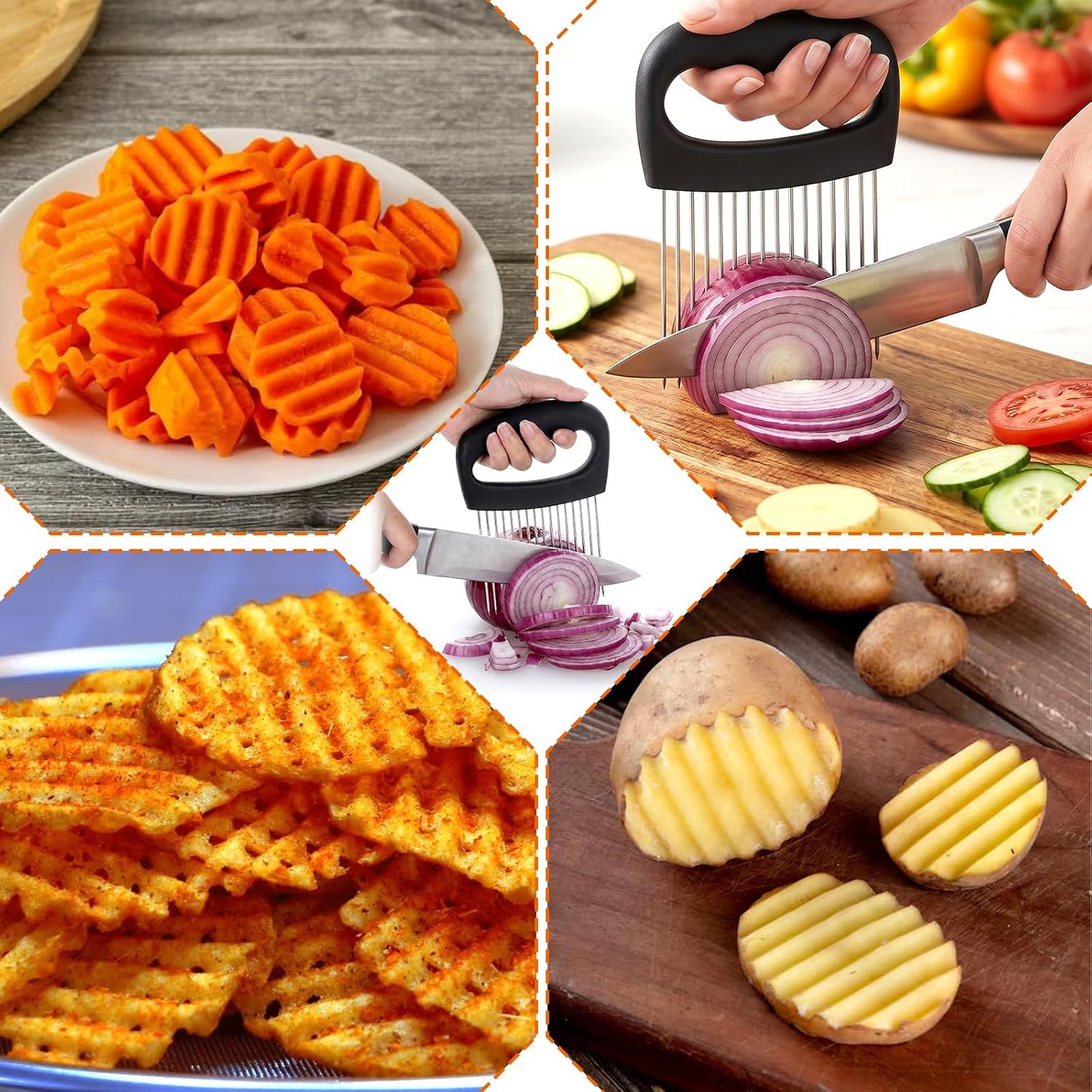 Onion Holder Stainless Steel Onion Slicer | Onion Cutter Vegetable Chopper Tomato Slicer Meat Tenderizer Tool Food Slicing Guide for Potato Avocados Egg Fruit Lemon