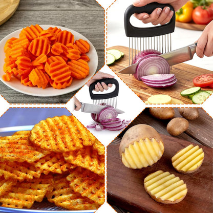 Onion Holder Stainless Steel Onion Slicer | Onion Cutter Vegetable Chopper Tomato Slicer Meat Tenderizer Tool Food Slicing Guide for Potato Avocados Egg Fruit Lemon