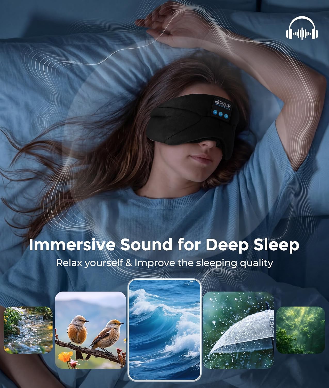 LOVE EYE Sleep Headphones Bluetooth 5.4 Sleeping Eye Mask Wireless Music Earphones with Built-in HD Speakers for Side Sleepers Cotton Sleeping Headphones for Women Men Gifts (Lavender Purple)