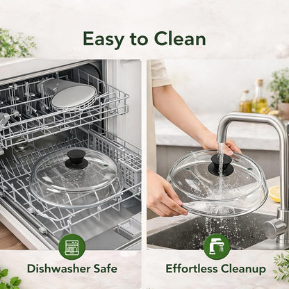 10" Glass Microwave Splatter Cover with Silicone Mat | 100% Metal-Free, Ceramic Screw, Heavy-Duty Borosilicate Glass, Anti-Scald Handle, BPA-Free, Dishwasher Safe