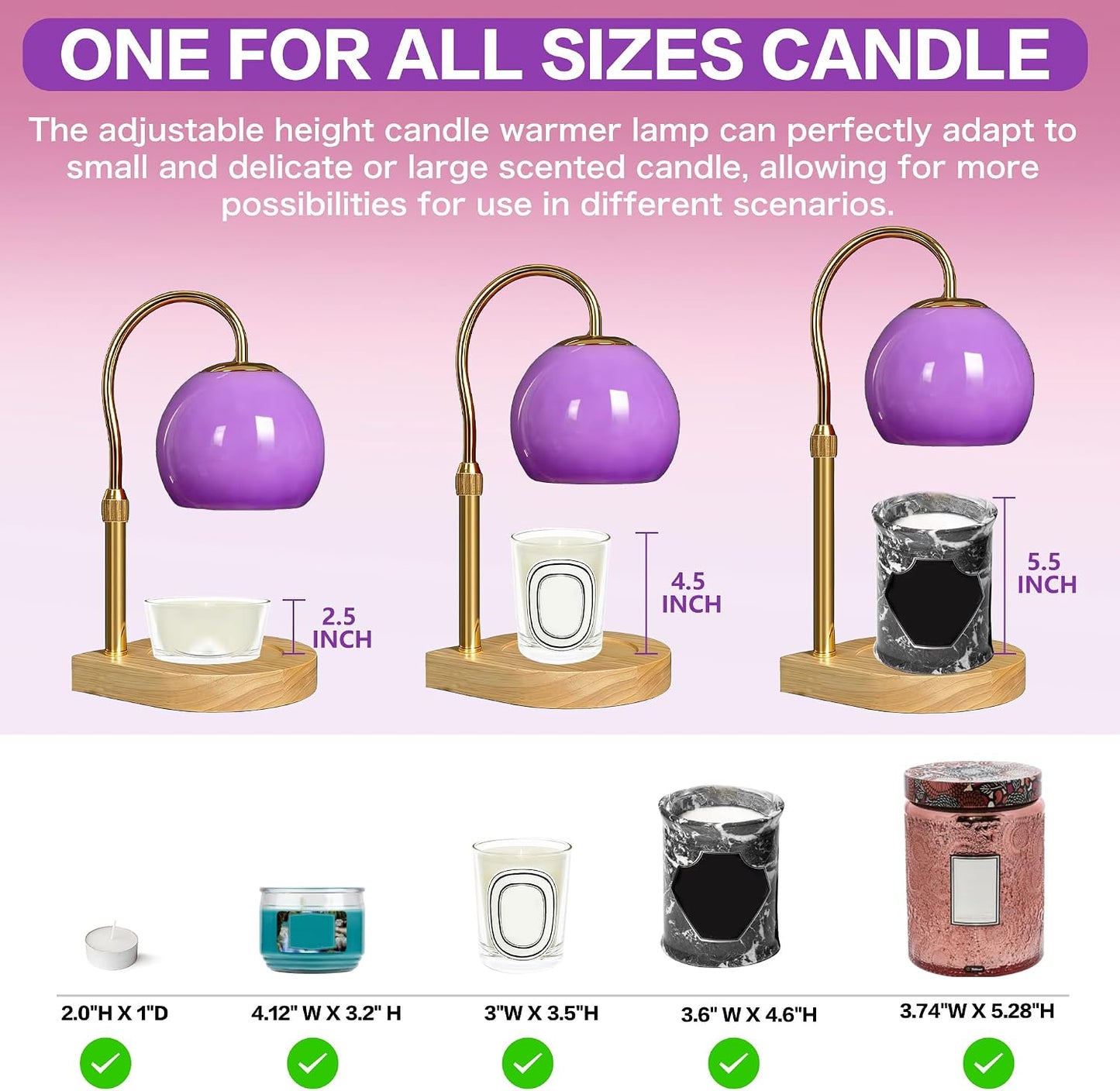 Candle Warmer Lamp with Timer 2H/4H/8H, Adjustable Height Dimmable Candle Lamp with 2 Bulbs, Wax Melt Warmer for Jar Candles, House Warming, Home Decor, Christmas Gifts for Women, Mom(Ocean)