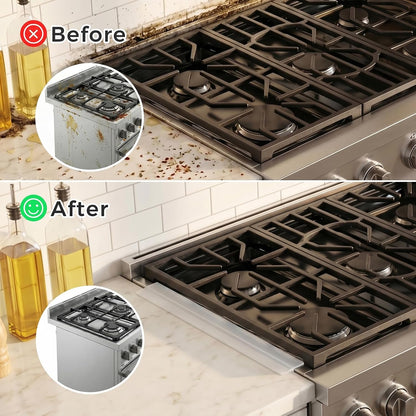 Silicone Stove Gap Covers with Stainless Steel, Oven Gap Filler Seals Gaps Between Stovetop and Counter, Stove Gap Guards Range Trim Kit, Easy to Clean Stove Gap Guard (Black 2 Pack,25")