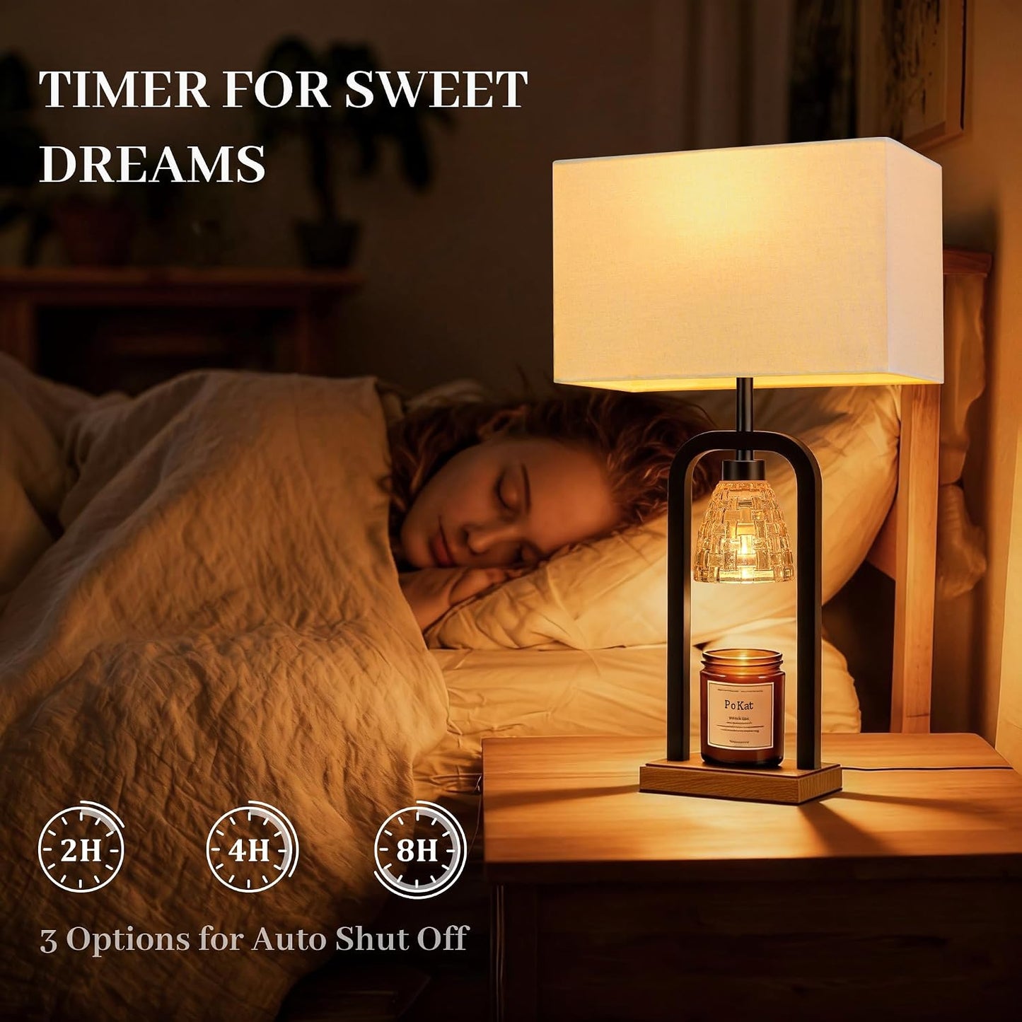 PoKat Gold Table Lamp Candle Warmer, Candle Warmer Lamp with Timer Dimmer, Wax Light Warming Table Lamp for Jar Candles, Modern Bedside Lamp for House Warming Home Decor Living Room, Bulb Included