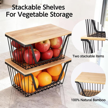 2 PACK Pantry Organizers and Storage, Stackable Onion Potato Bins | Large Wire Storage Basket, Breathable Design for Onion, Potato, Garlic, Fruit, Vegetables Fresh, Kitchen Pantry Storage