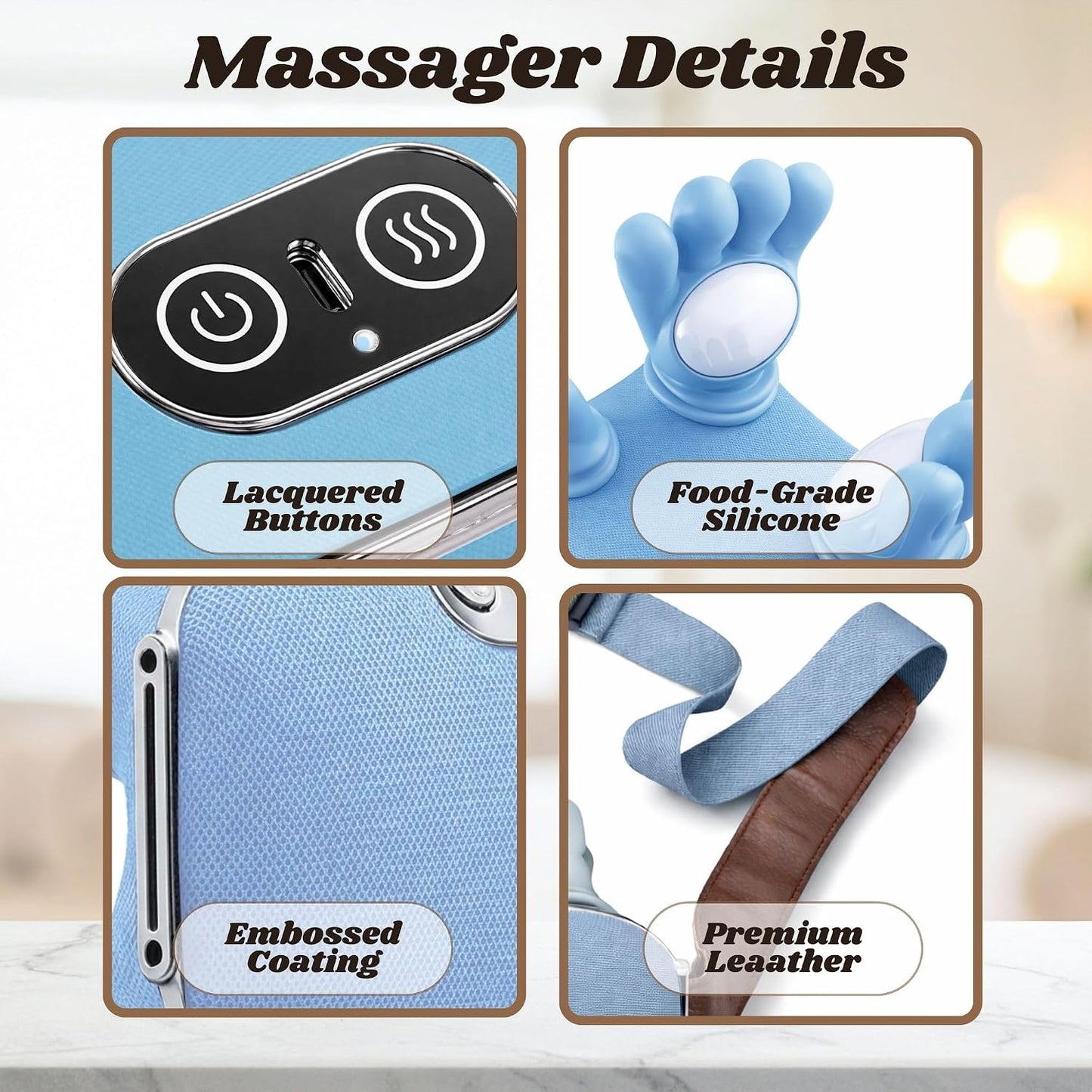 LIVINGPRO Neck & Shoulder Massager with Heat, Deep Tissue Shiatsu with Bionic Palm 4D Kneading, Simulated Human Hand Massage, 3 Adjustable Intensities, Portable Pain Relief for Home & Office