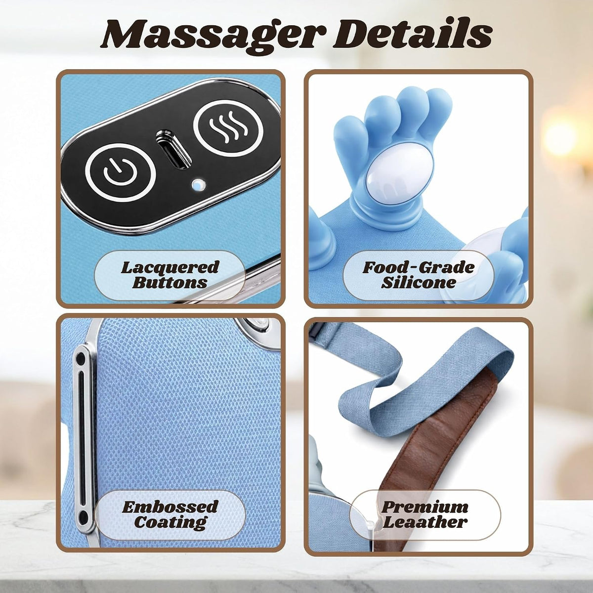 LIVINGPRO Neck & Shoulder Massager with Heat, Deep Tissue Shiatsu with Bionic Palm 4D Kneading, Simulated Human Hand Massage, 3 Adjustable Intensities, Portable Pain Relief for Home & Office