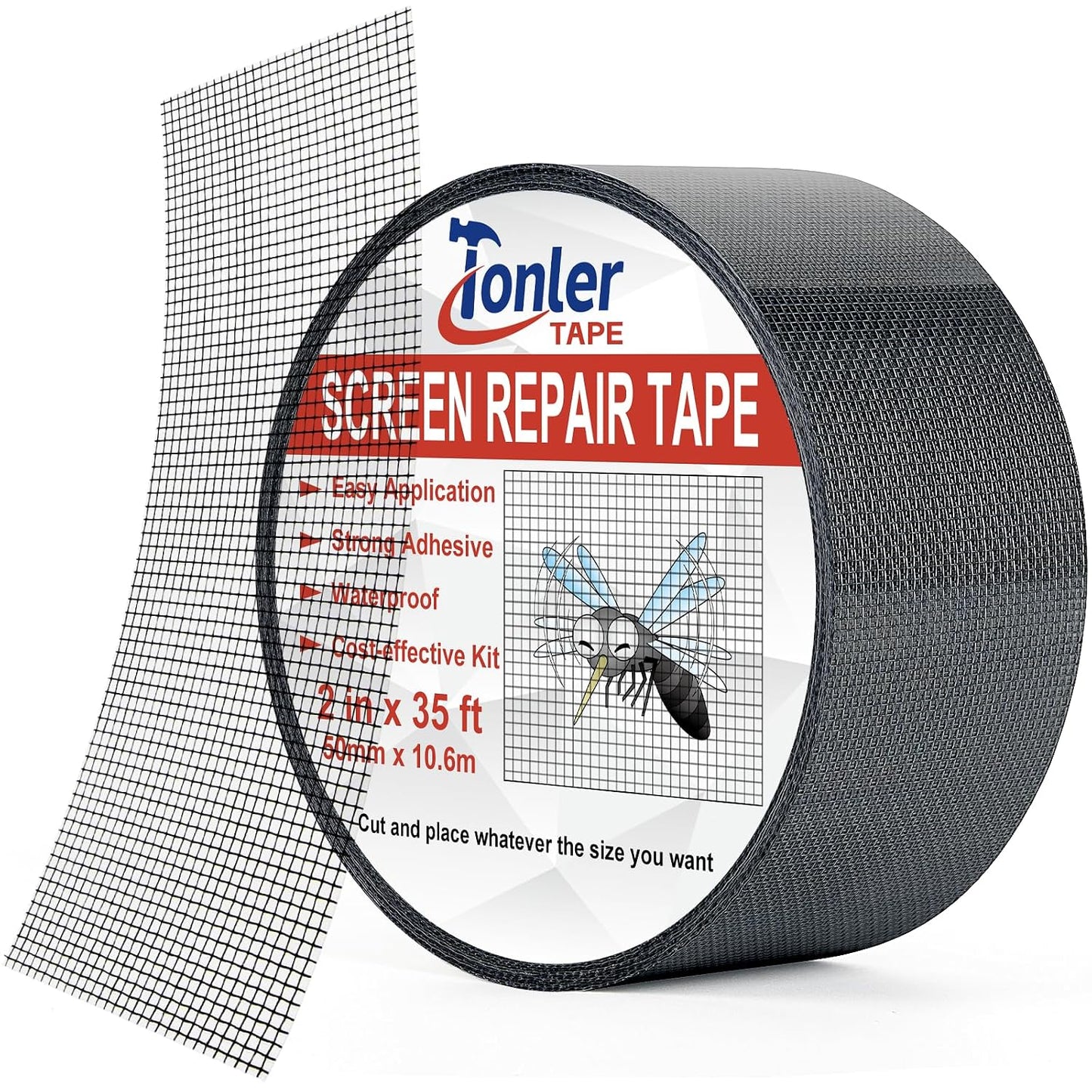 Gray Fiberglass Screen Mesh Patch Tape 2" x 35FT Strong Adhesive Repair Kit | Strong adhesive fiberglass mesh repair kit for screen holes and tears, easy to cut and apply, waterproof indoor outdoor