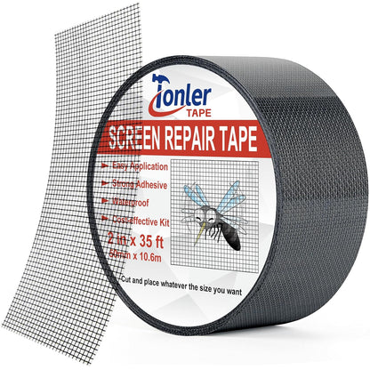 Gray Fiberglass Screen Mesh Patch Tape 2" x 35FT Strong Adhesive Repair Kit | Strong adhesive fiberglass mesh repair kit for screen holes and tears, easy to cut and apply, waterproof indoor outdoor
