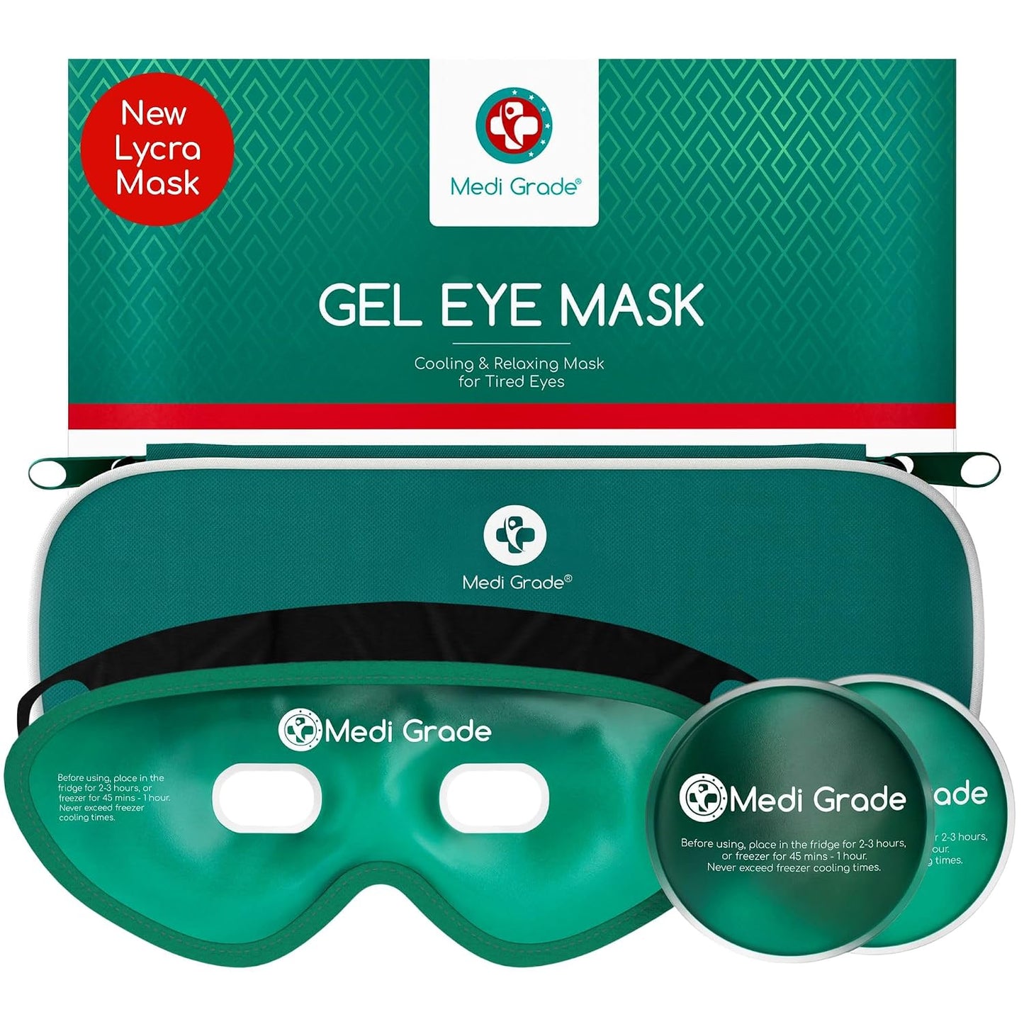Medi Grade Cooling Eye Mask for Dark Circles and Puffiness, 2 Gel Eye Pads | Reusable cold eye mask and ice pack for eyes, gel eye pads with thermo bag and adjustable strap, for skincare routines