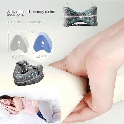 Memory Foam Knee Pillow for Side Sleepers,Hip & Spine Support,Grey | Ergonomic contour,adjustable elastic strap,breathable cover,durable memory foam,versatile for bed,sofa,office,travel