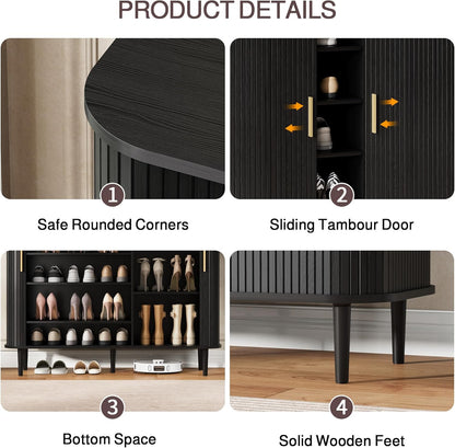 DHH Shoe Storage Cabinet with Sliding Door, 6-Tier Shoe Cabinet with Adjustable Shelves, Modern Freestanding Shoe Storage Organizer for Entryway, Hallway, Living Room (Walnut, 47 ")