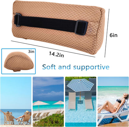1 Pack Headrest Pillow for Patio Chaise Lounge,Recliner,Beach Chair,Gray | Resilient 3D mesh pillow with removable washable cover, adjustable elastic strap, ergonomic support, lightweight portable